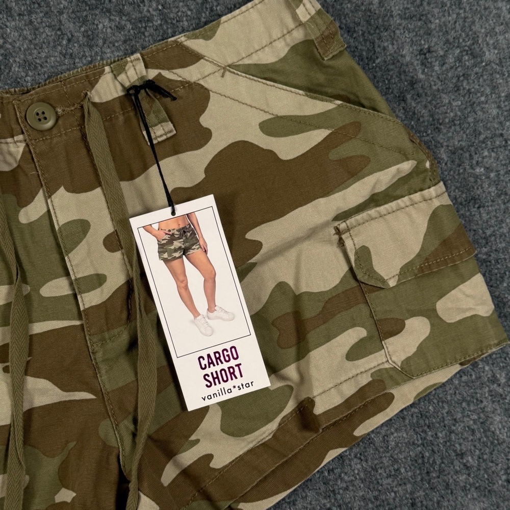 Vanilla Star Camo Cargo Shorts Casual Drawstring Waist Large‎ Utility Outdoors